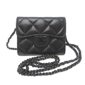 CHANEL Authentic Black Lambskin Leather Wallet